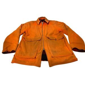 Vintage L.L. Bean Orange Wool Coat‎ Jacket MEDIUM Talon MADE IN USA REVERSIBLE